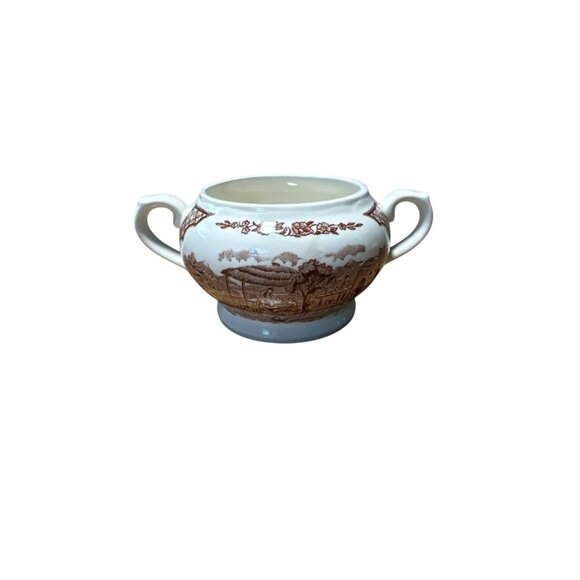 Alfred Meakin Fair Winds Pottery Sugar Bowl With Dual Handles & Scenic Pattern - Picture 10 of 10